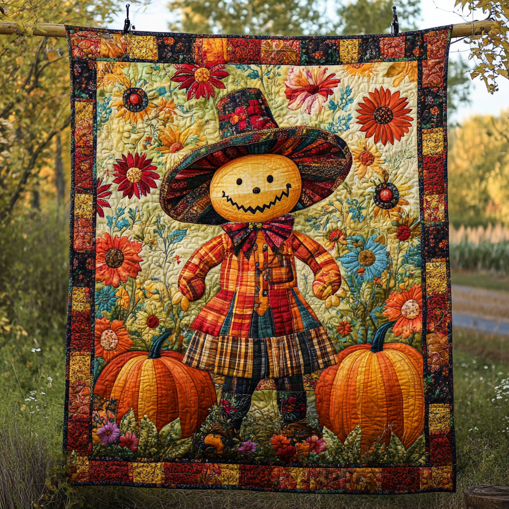 Autumn Splendor Scarecrow Quilted Blanket 4Th Of July Apparel Gift For Home Decor - Tradiviet