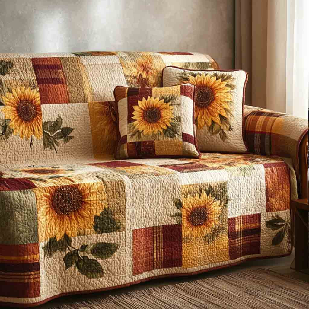 Autumn Sunburst Quilted Sofa Cover Best Slipcovered Sofas Sunflower Presents - Tradiviet