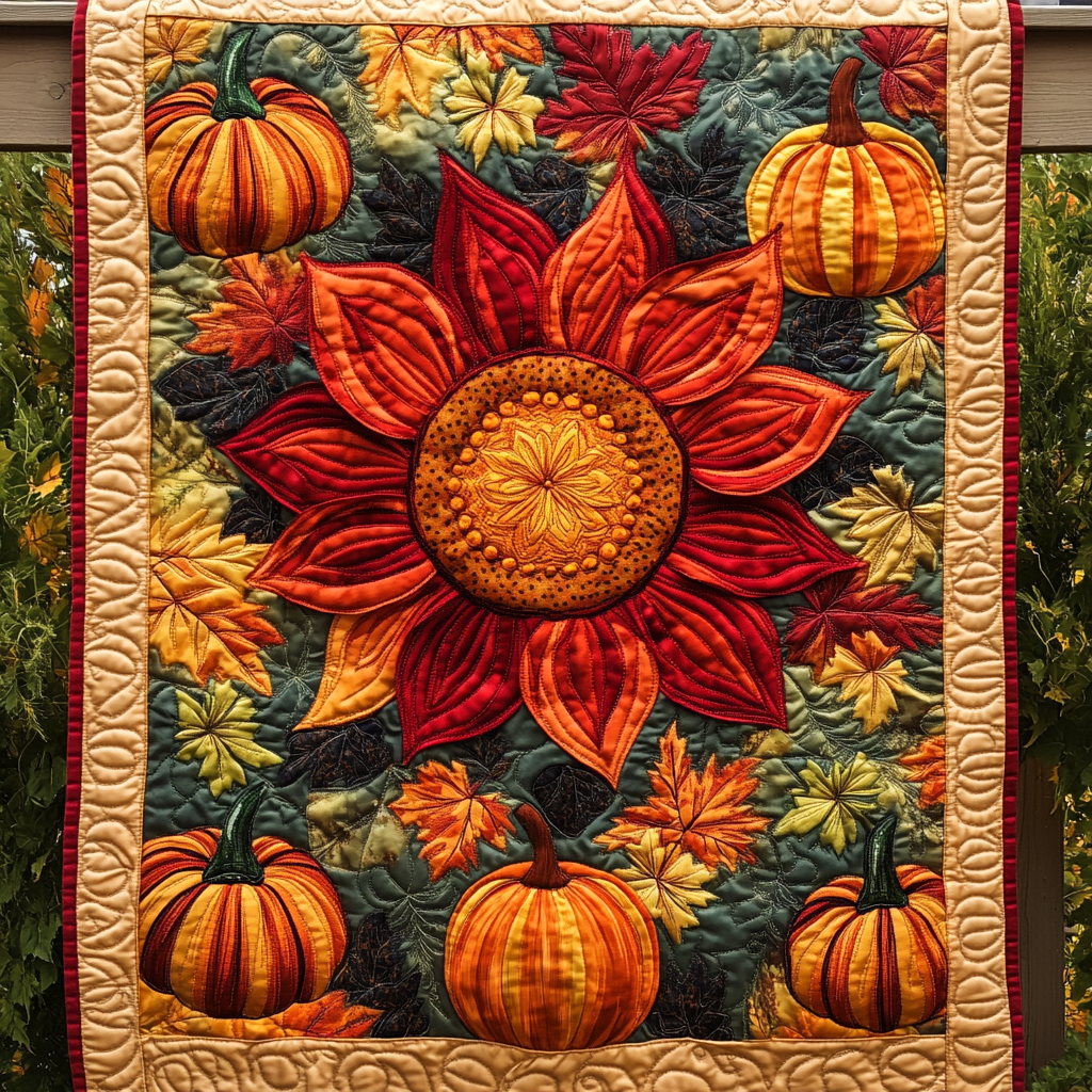 Autumn Sunflower Harvest Quilted Blanket 4Th Of July Present Gift For House Decor - Tradiviet