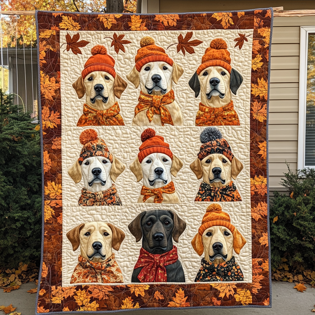 Autumn Themed Labrador Quilted Blanket America 250Th Anniversary Gift For Indoor Decor - Tradiviet