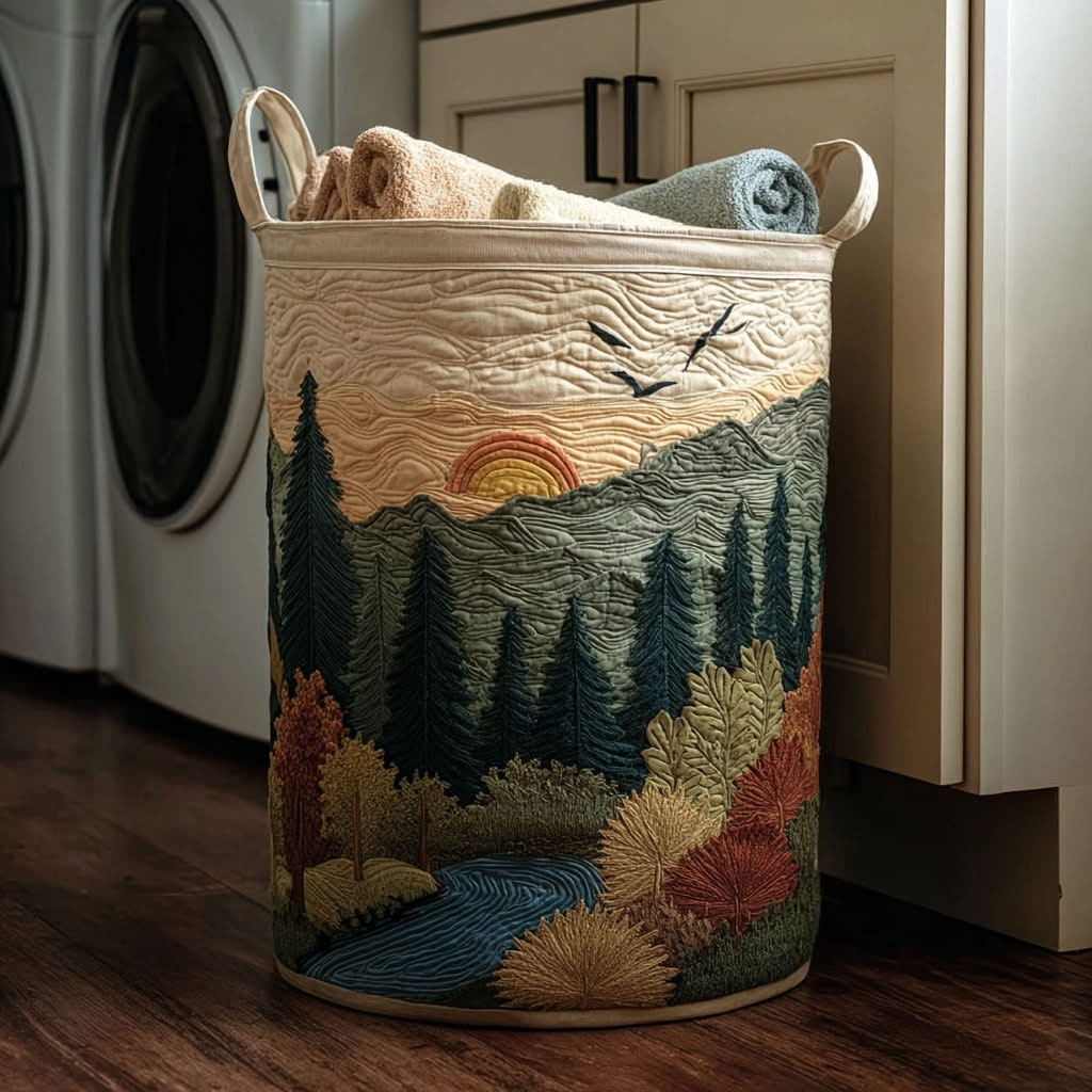 Autumn Trail Quilted Laundry Basket Rustic Laundry Basket Gifts Ideas For Mom - Tradiviet