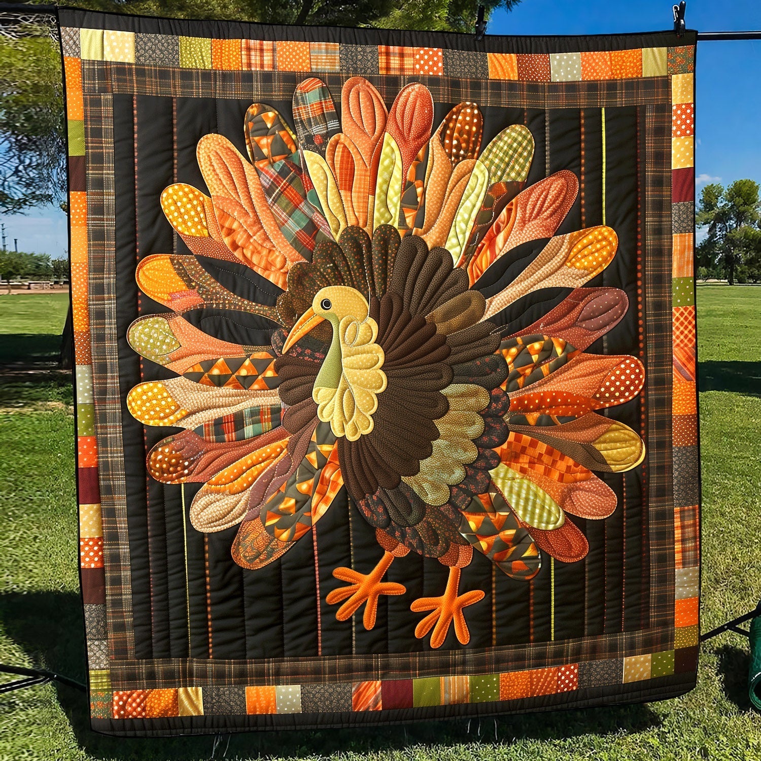 Autumn Turkey Quilted Blanket America's 250 Birthday Gift For Farmhouse Decor - Tradiviet