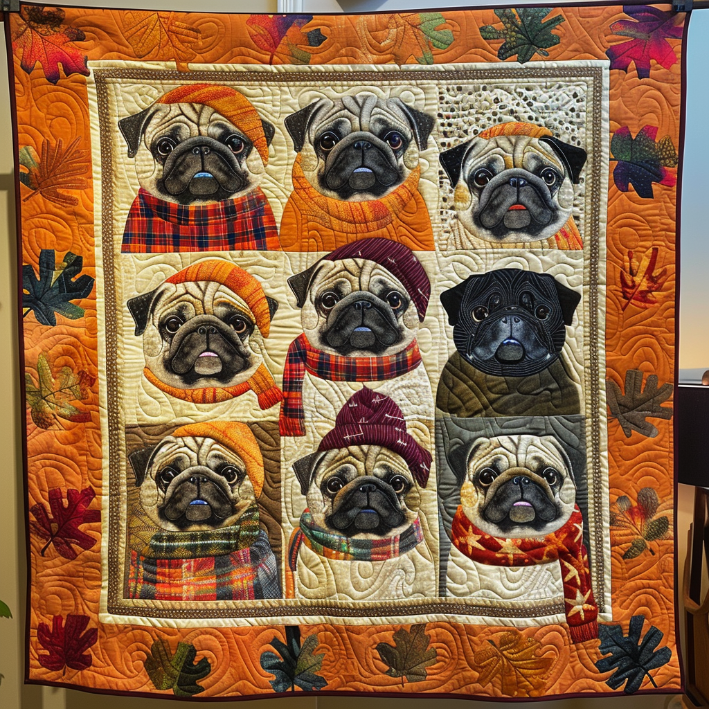 Autumn Vibe Pugs Quilted Blanket Cute 4Th Of July Gift For Modern Decor - Tradiviet