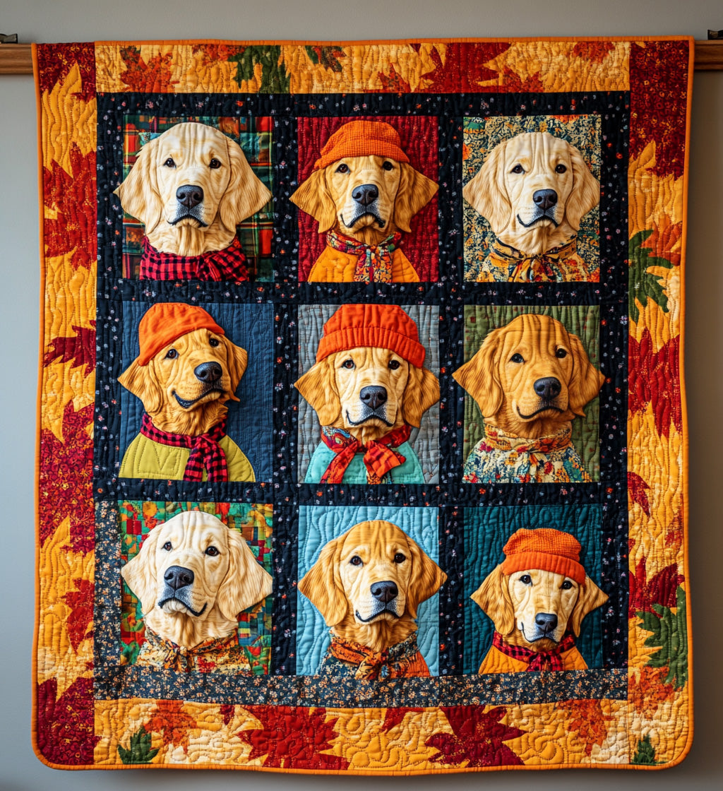 Autumn Vibes & Retriever Love Quilted Blanket Fourth Of July Gift For New Home - Tradiviet
