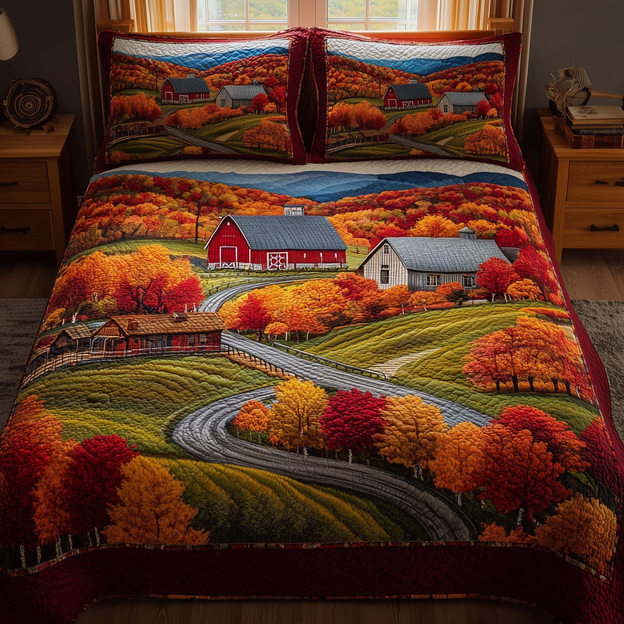 Autumn Villages Quilted Bedding Set Autumn Villages Feature Gift For Villages - Tradiviet
