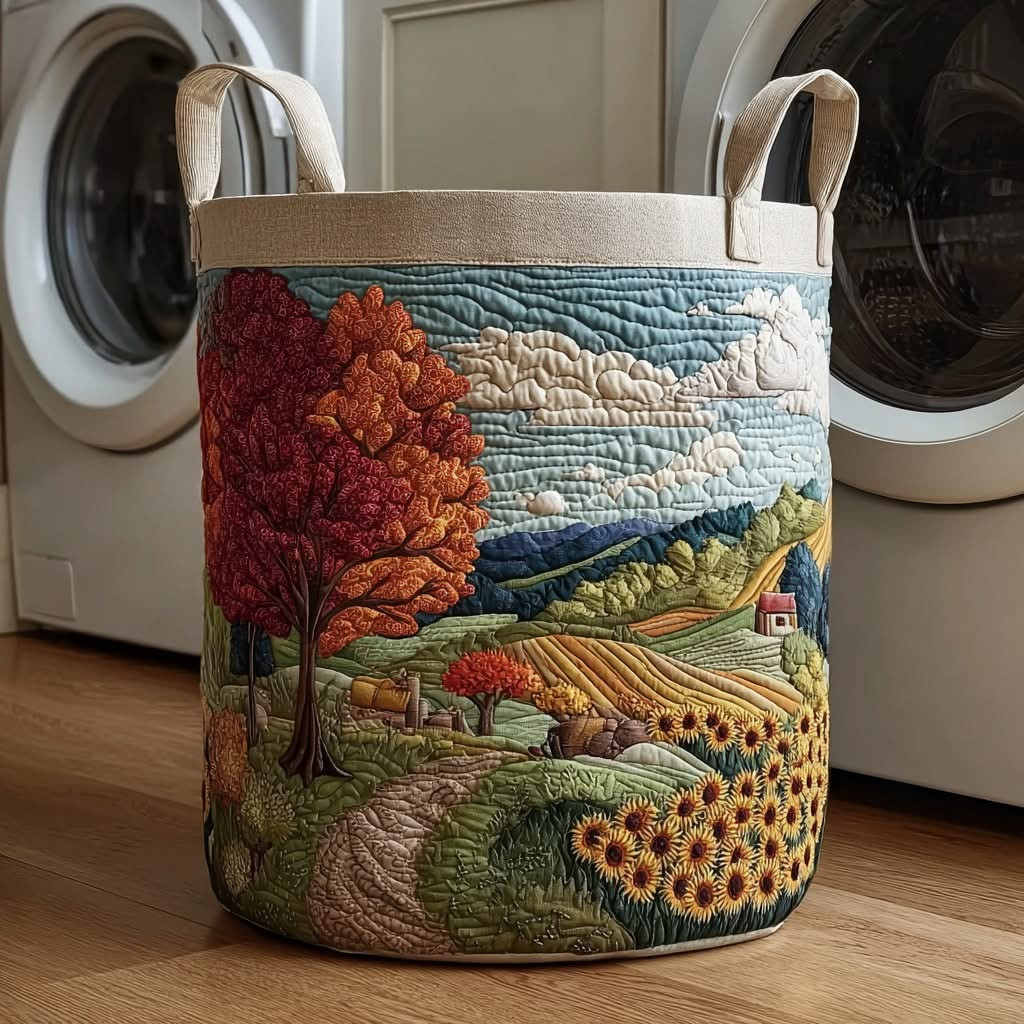 Autumn Vineyard Quilted Laundry Basket Farmhouse Laundry Basket Best Housewarming Gifts - Tradiviet