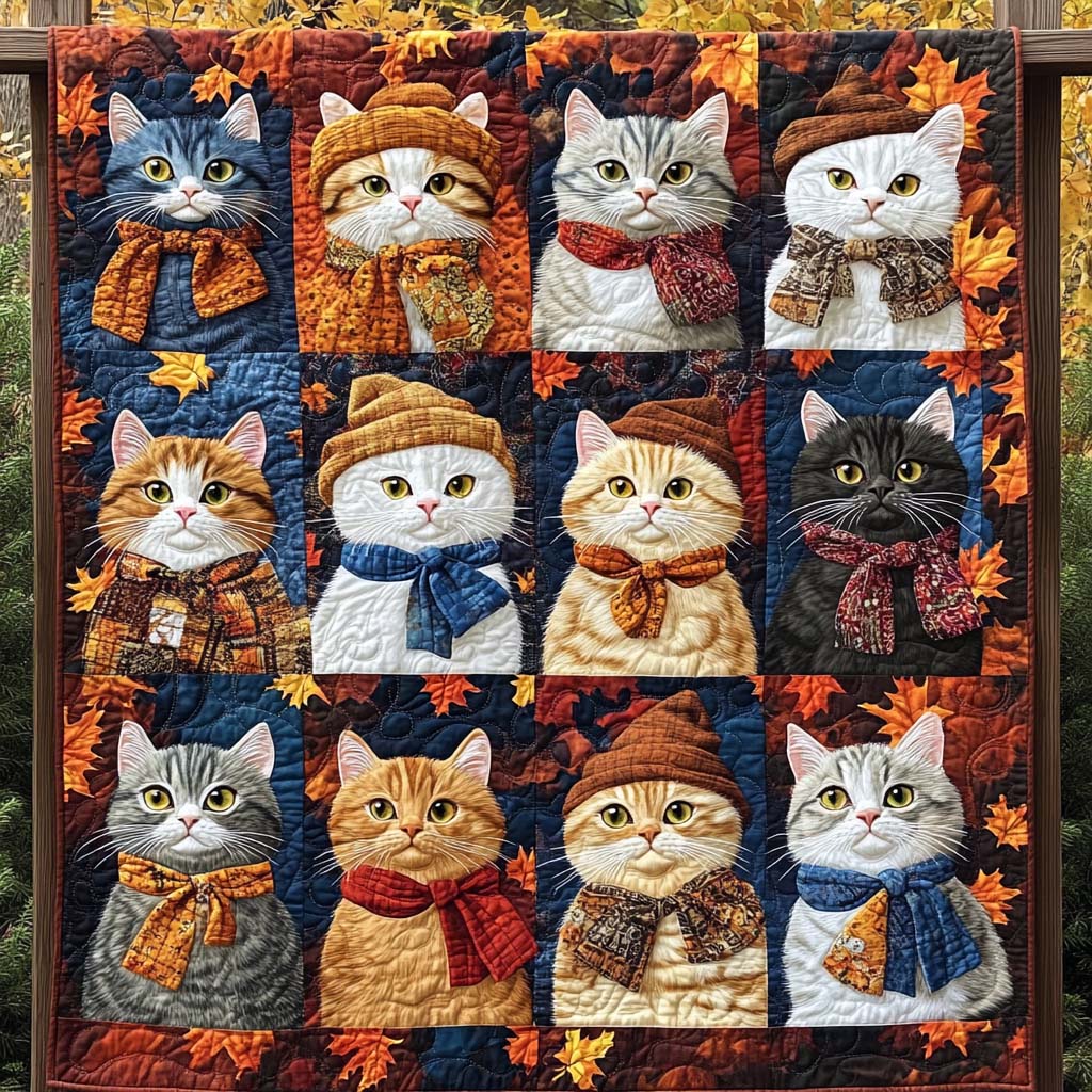 Autumn Whiskers Quilted Blanket In God We Trust Gift For Home Lover - Tradiviet
