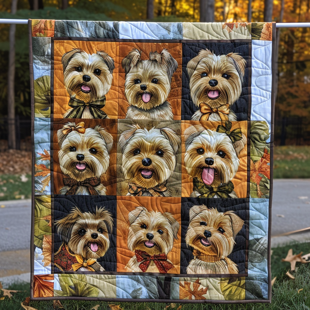 Autumn Yorkie Quilted Blanket Independence Day 2026 Gift For Housewarming - Tradiviet