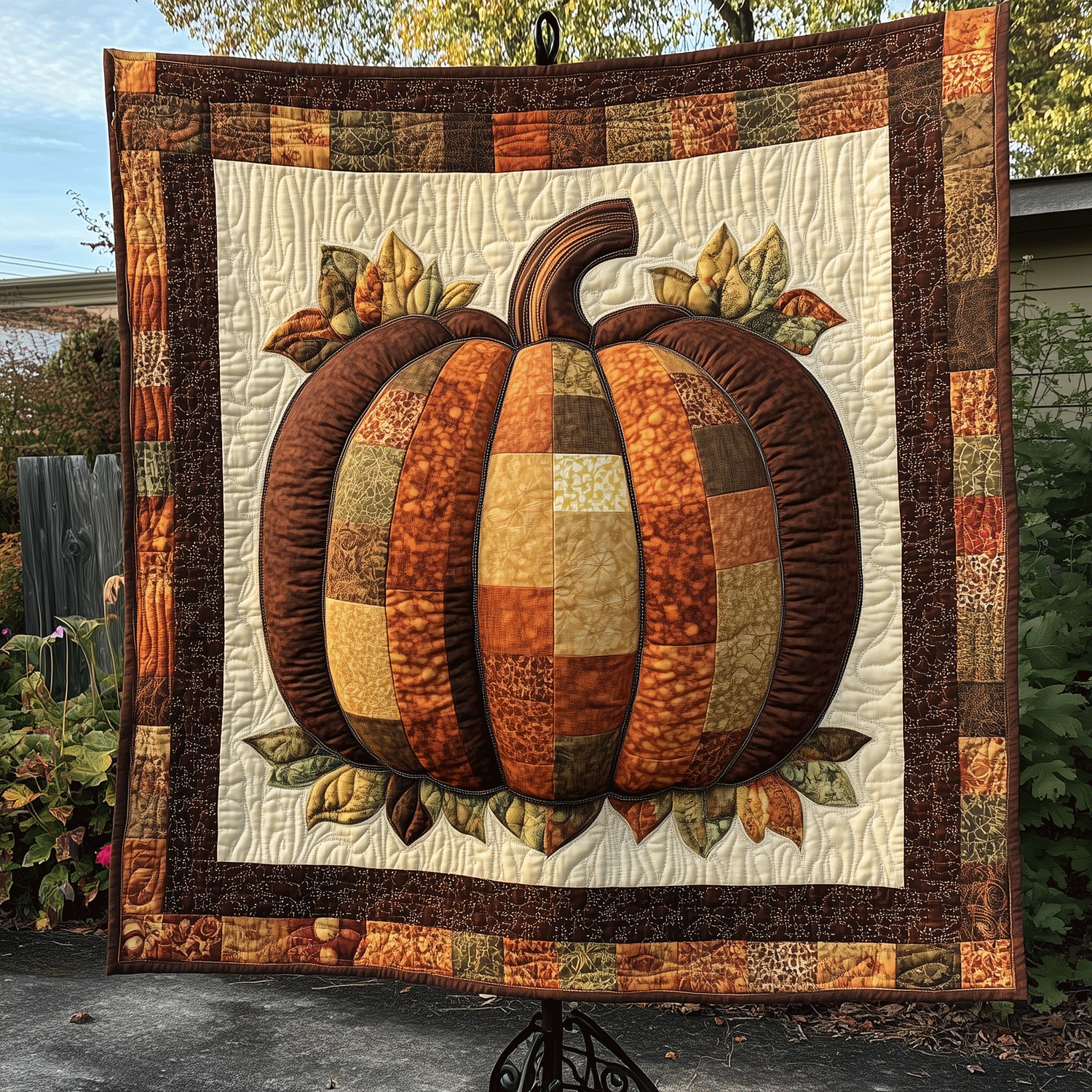 Autumnal Pumpkin Quilted Blanket Semiquincentennial Gift For Home Accent - Tradiviet