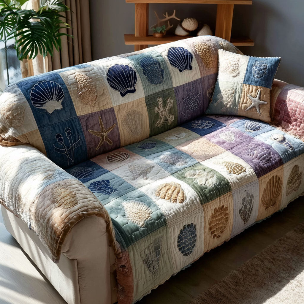 Azure Drift Quilted Sofa Cover Best Slip Covers For Furniture Presents For Ocean Lovers - Tradiviet