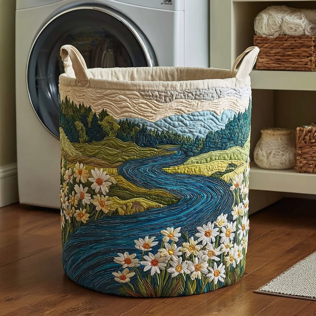 Azure River Quilted Laundry Basket Scenic Landscape Clothes Basket Great Housewarming Gifts - Tradiviet