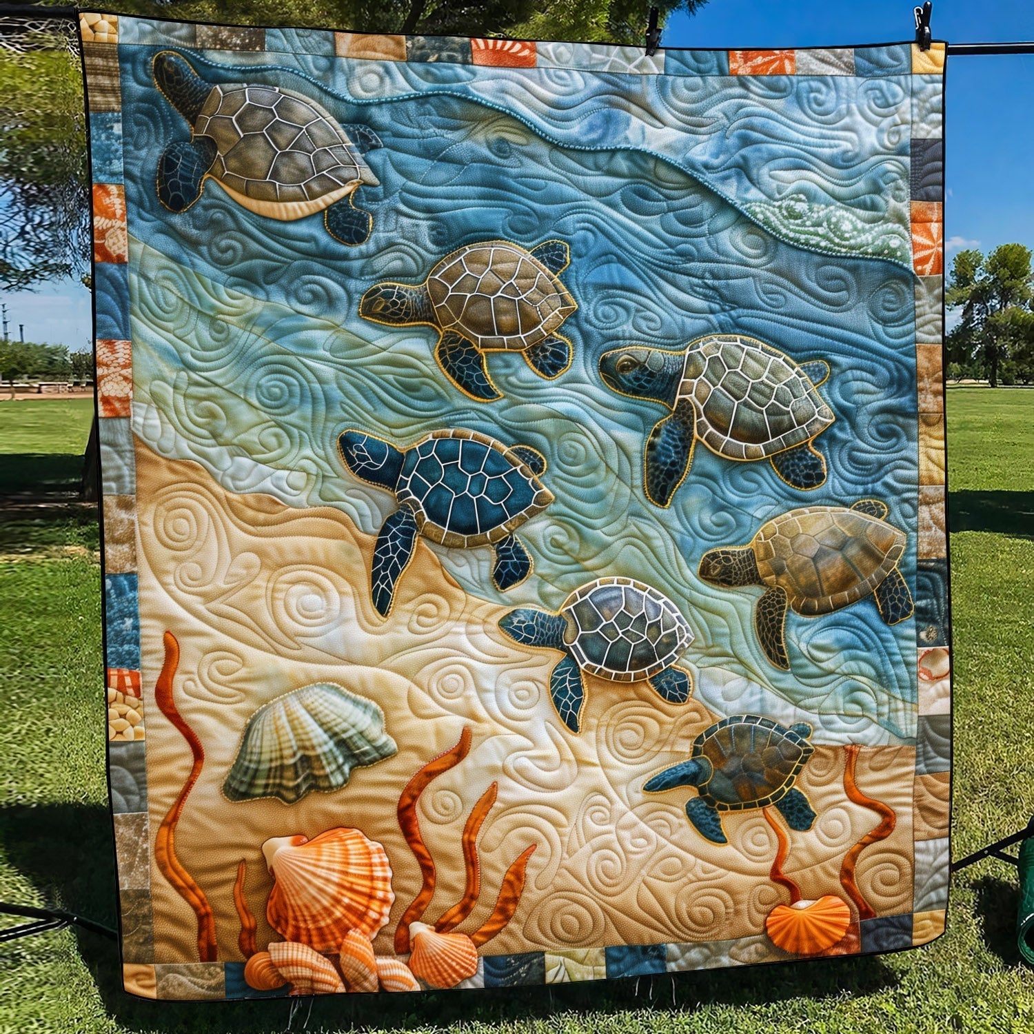 Baby Turtle Voyage Quilted Blanket House Decorations Best Patriotic Gifts - Tradiviet