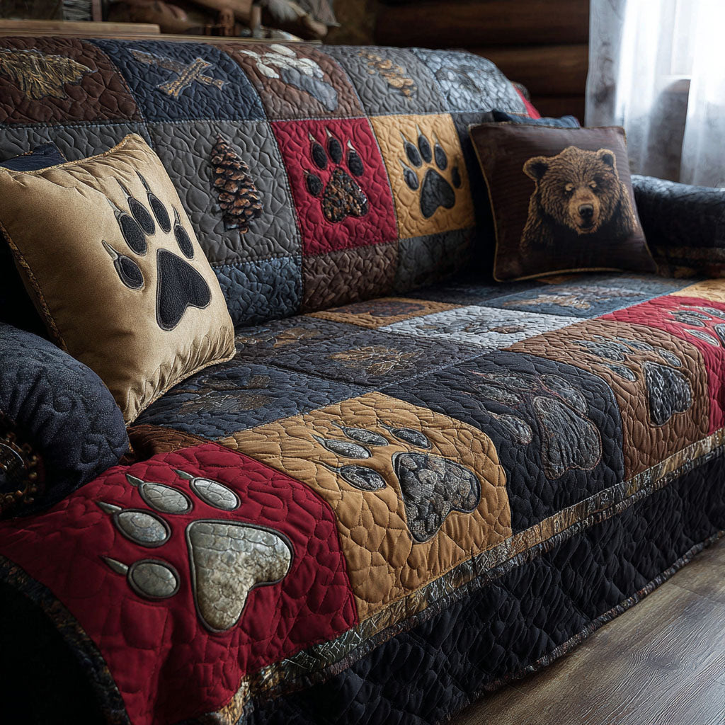 Backwoods Paw Quilted Sofa Cover Boho Home Room Decor Perfect Housewarming Gift Ideas - Tradiviet
