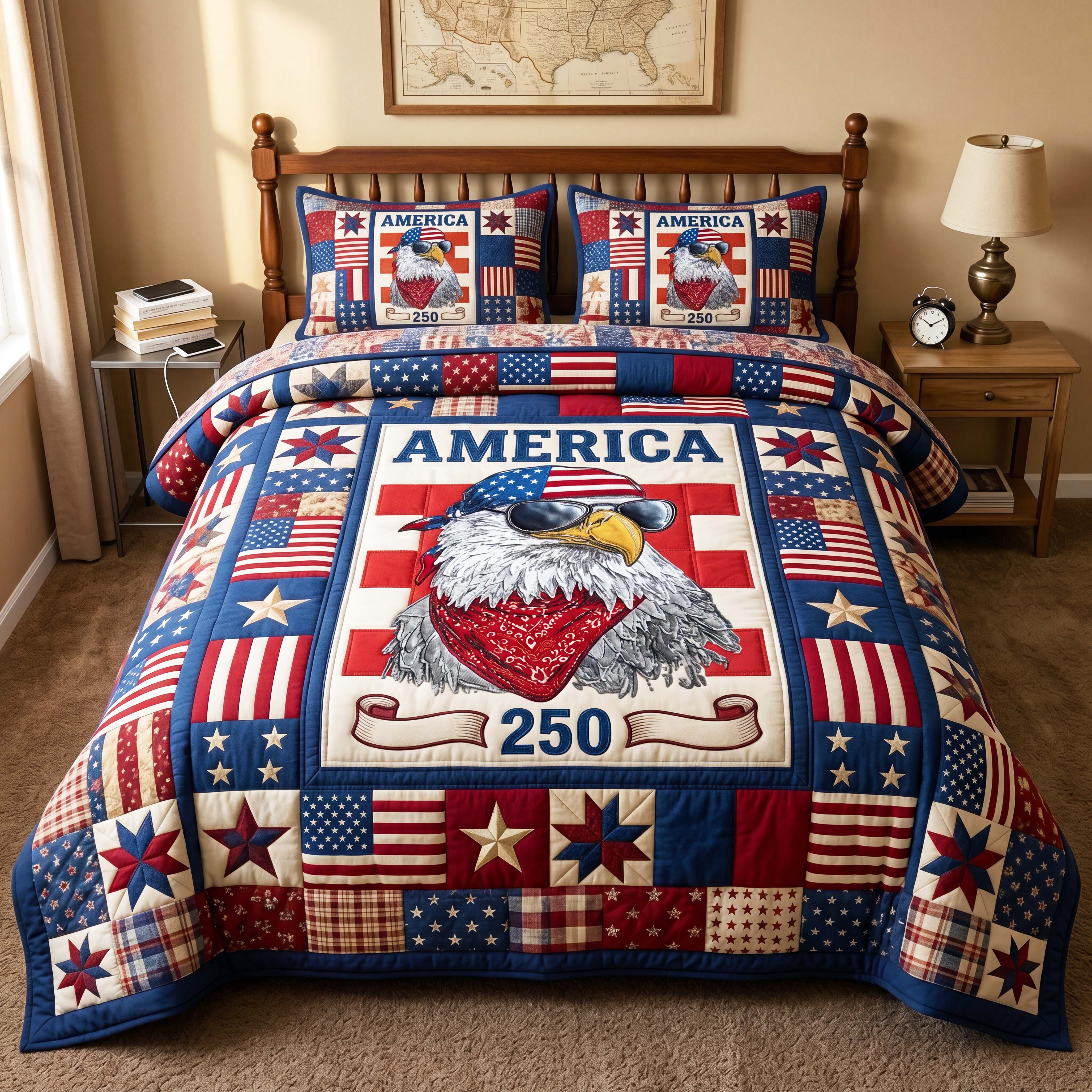 Bandana Eagle Quilted Bedding Set Bandana Eagle Coastal Gift For Bandana Eagle - Tradiviet