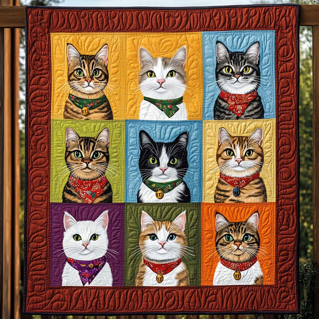 Bandana Felines Quilted Blanket Holiday Home Decor Gift For Veteran Dad - Tradiviet