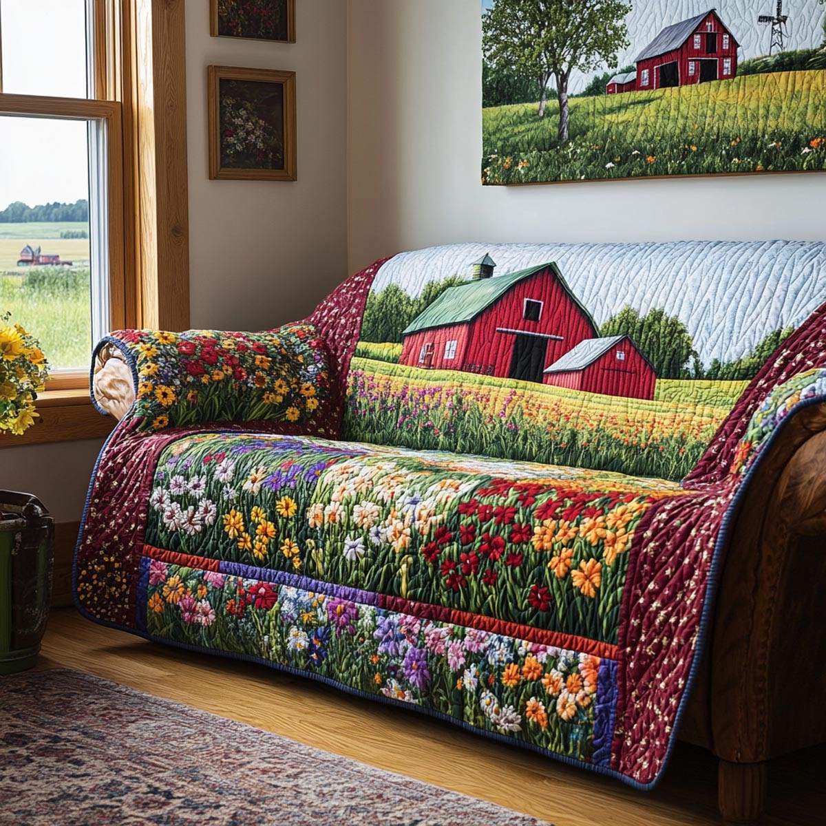 Barn Blossom Quilted Sofa Cover Sofa Protector Good Presents For Farmers - Tradiviet