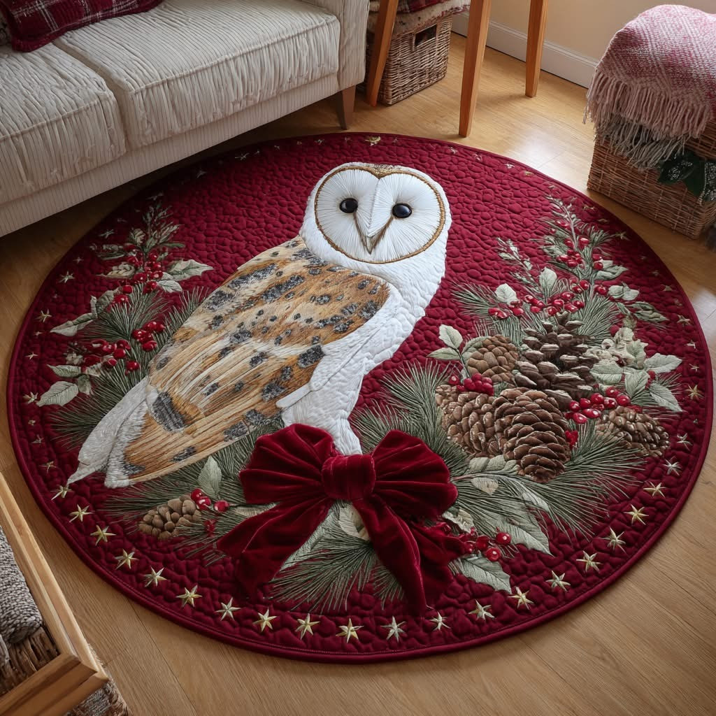 Barn Owl Quilted Round Mat Christmas Themed Holiday Home Decorations Xmas Gifts - Tradiviet