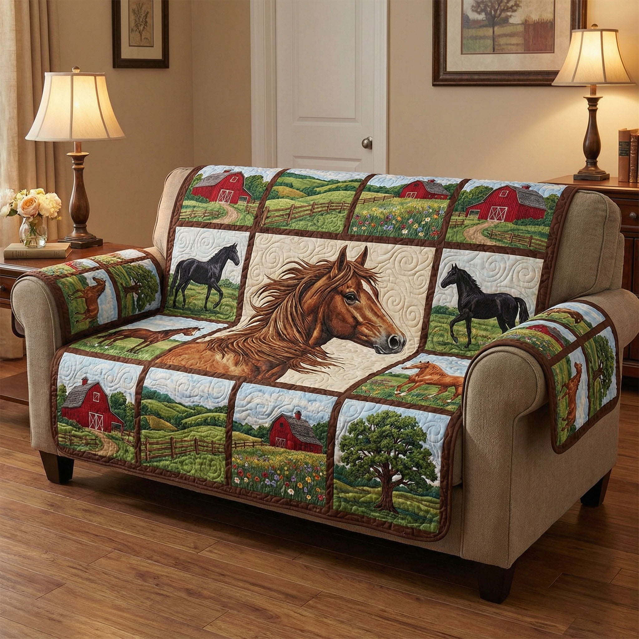Barnyard Grace Quilted Sofa Cover Neutral Room Decor Unique Home Decor Finds - Tradiviet