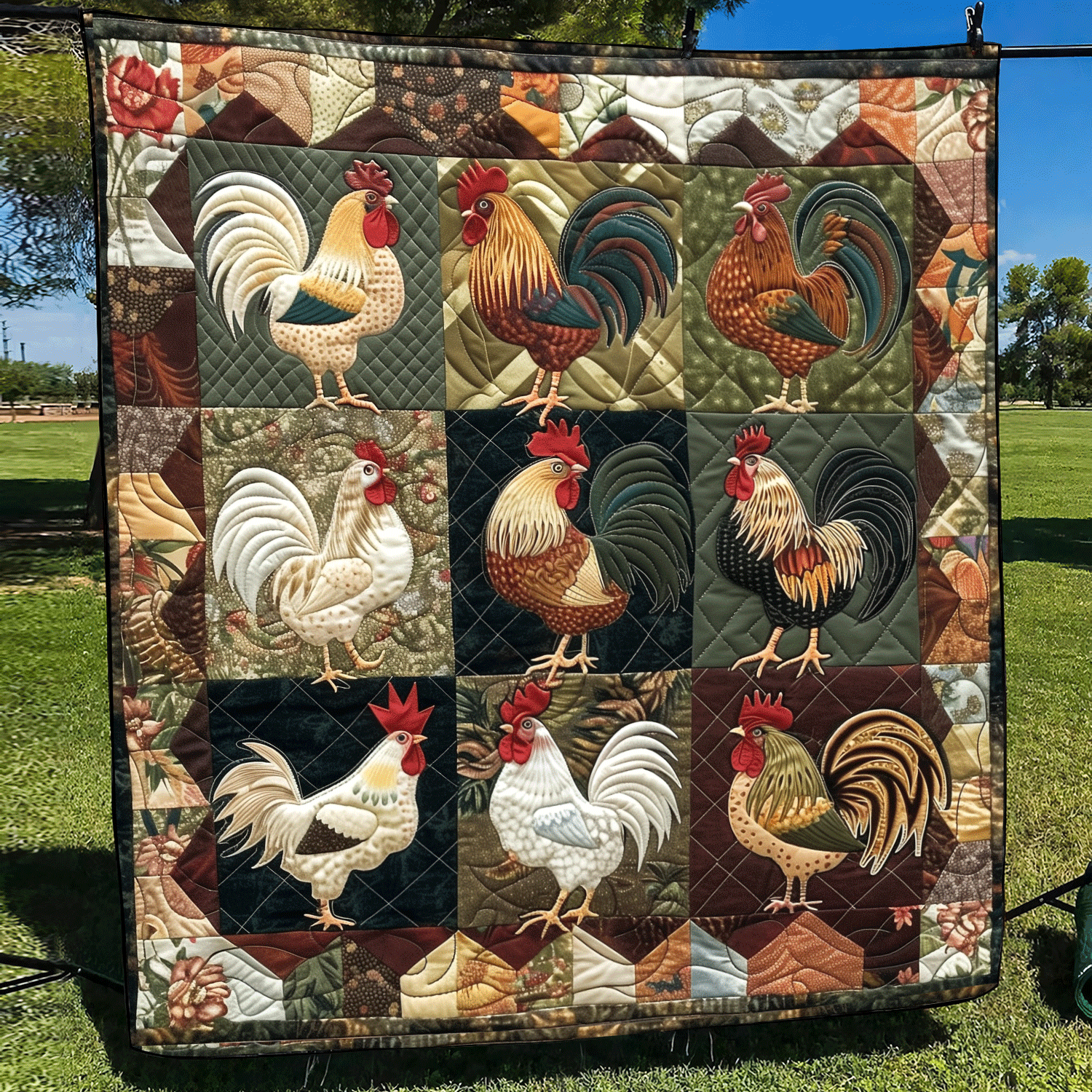 Barnyard Rooster Quilted Blanket Bed Room Decoration Gift For Couple - Tradiviet