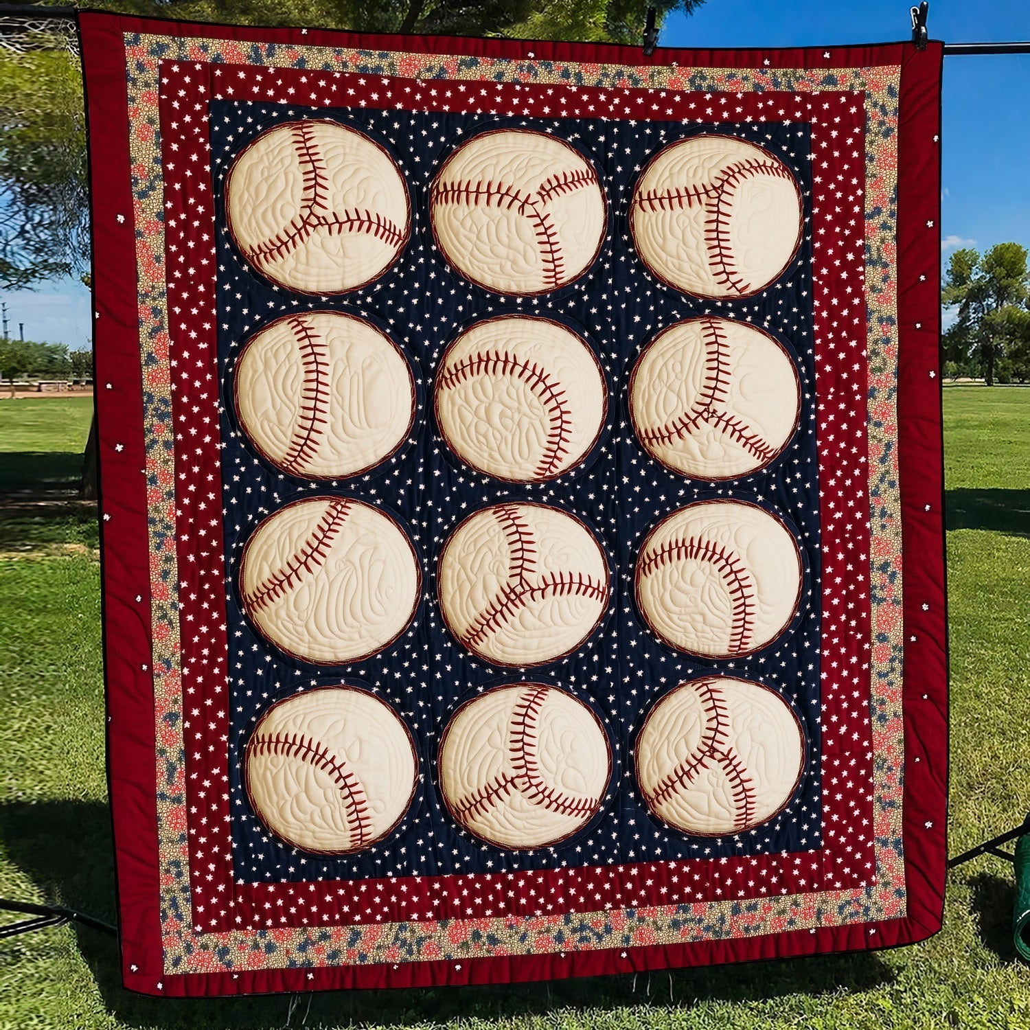 Baseball Fever Quilted Blanket Holiday Room Decor Gift For Kids - Tradiviet