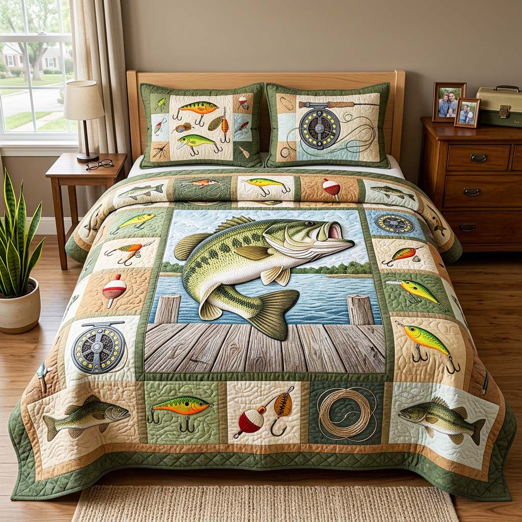 Bass Catch Quilted Bedding Set Bass Catch Memory Gift For Bass Catch - Tradiviet