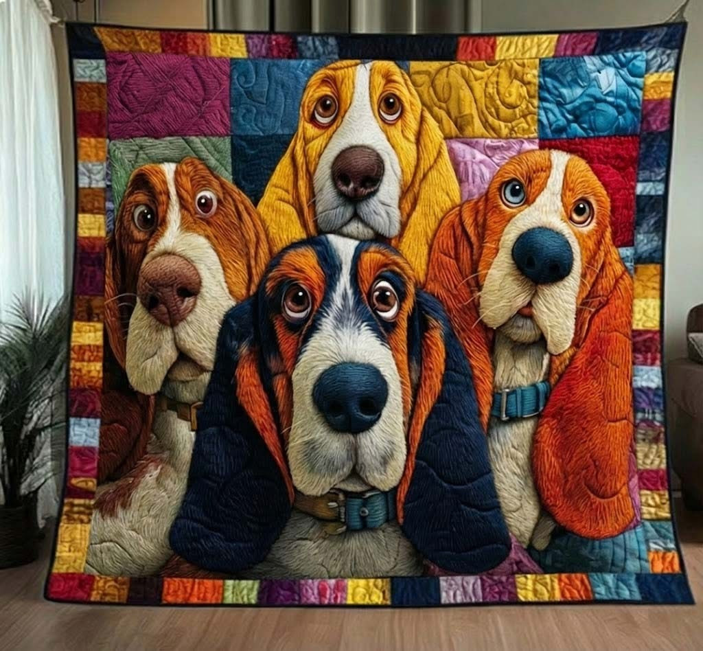 Basset Hound Colorful Quilted Blanket Cute Basset Hound Merchandise Gifts Items For Owners - Tradiviet