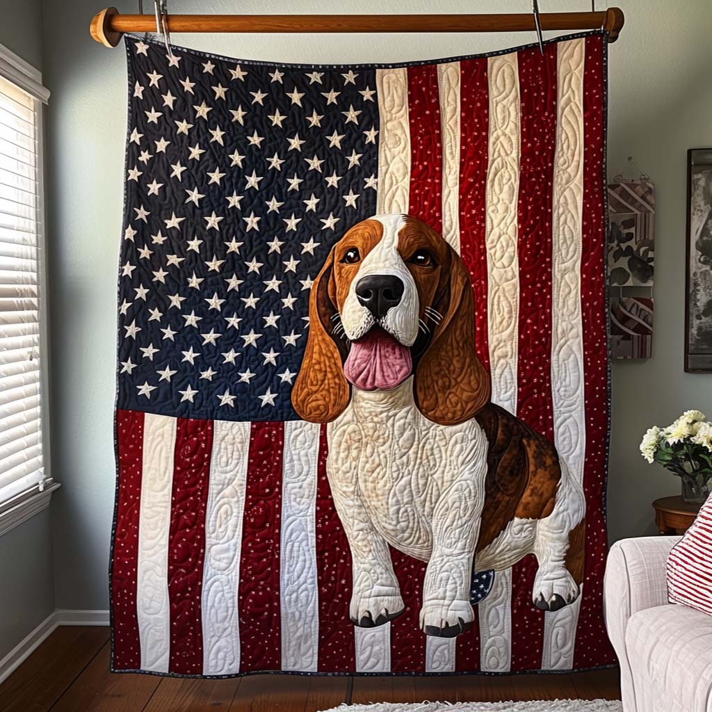 Basset Spirit Quilted Blanket 4Th Of July Present Gift For Indoor Decor - Tradiviet