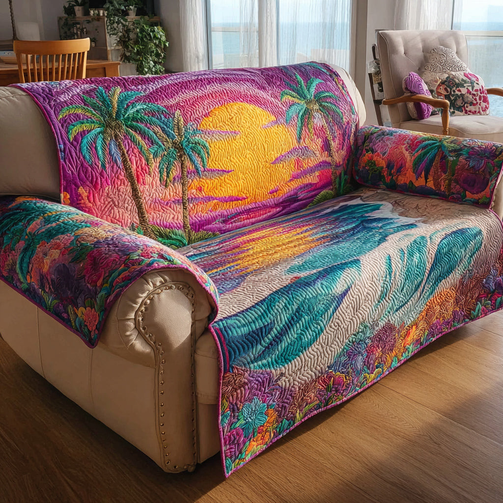 Beach Horizon Quilted Sofa Cover Slipcover Couch Covers Beach Housewarming Gifts - Tradiviet