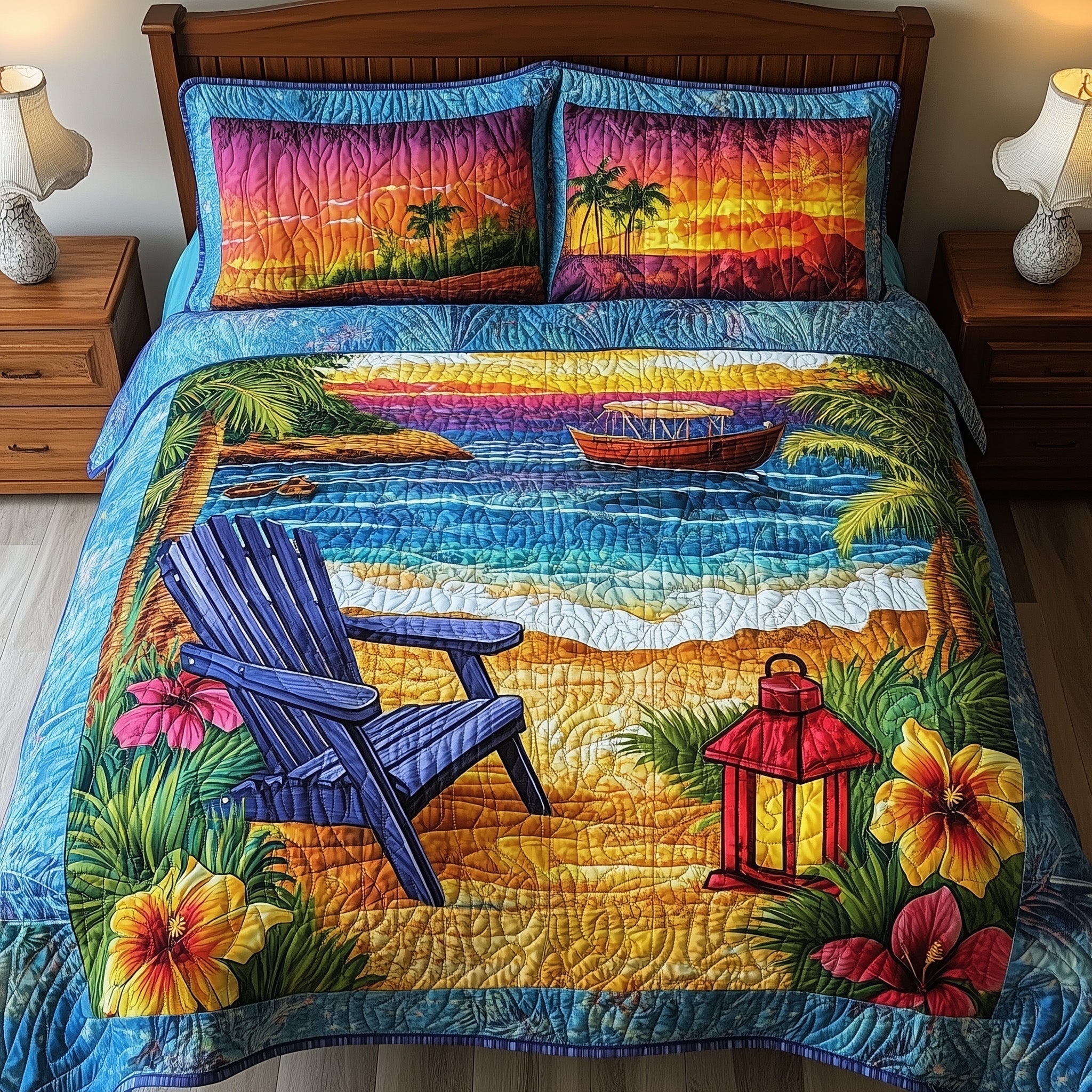 Beach Vibe Quilted Bedding Set Beach Vibe Comfort Gift For Beach Husband - Tradiviet