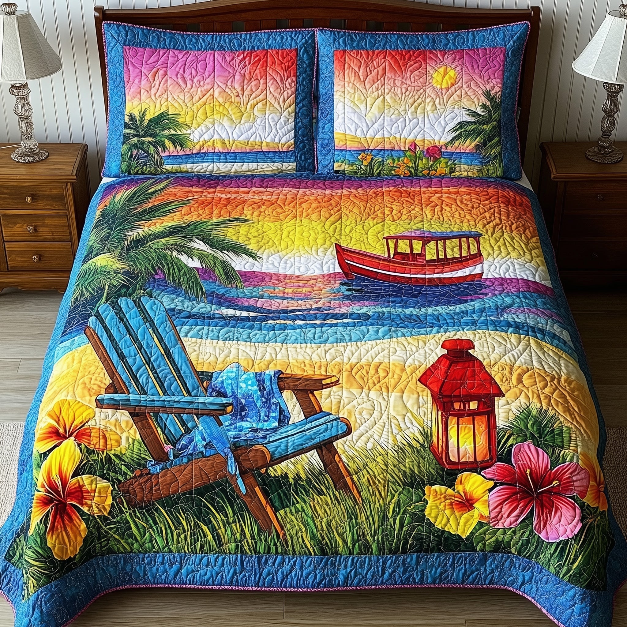 Beach Vibe Quilted Bedding Set Beach Vibe Glow Gift For Beach Wife - Tradiviet