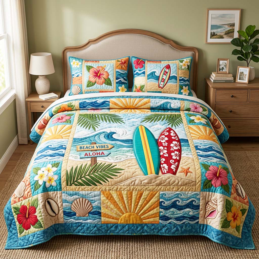 Beach Vibes Aloha Quilted Bedding Set Beach Vibes Keepsake Gift For Beach Vibes - Tradiviet