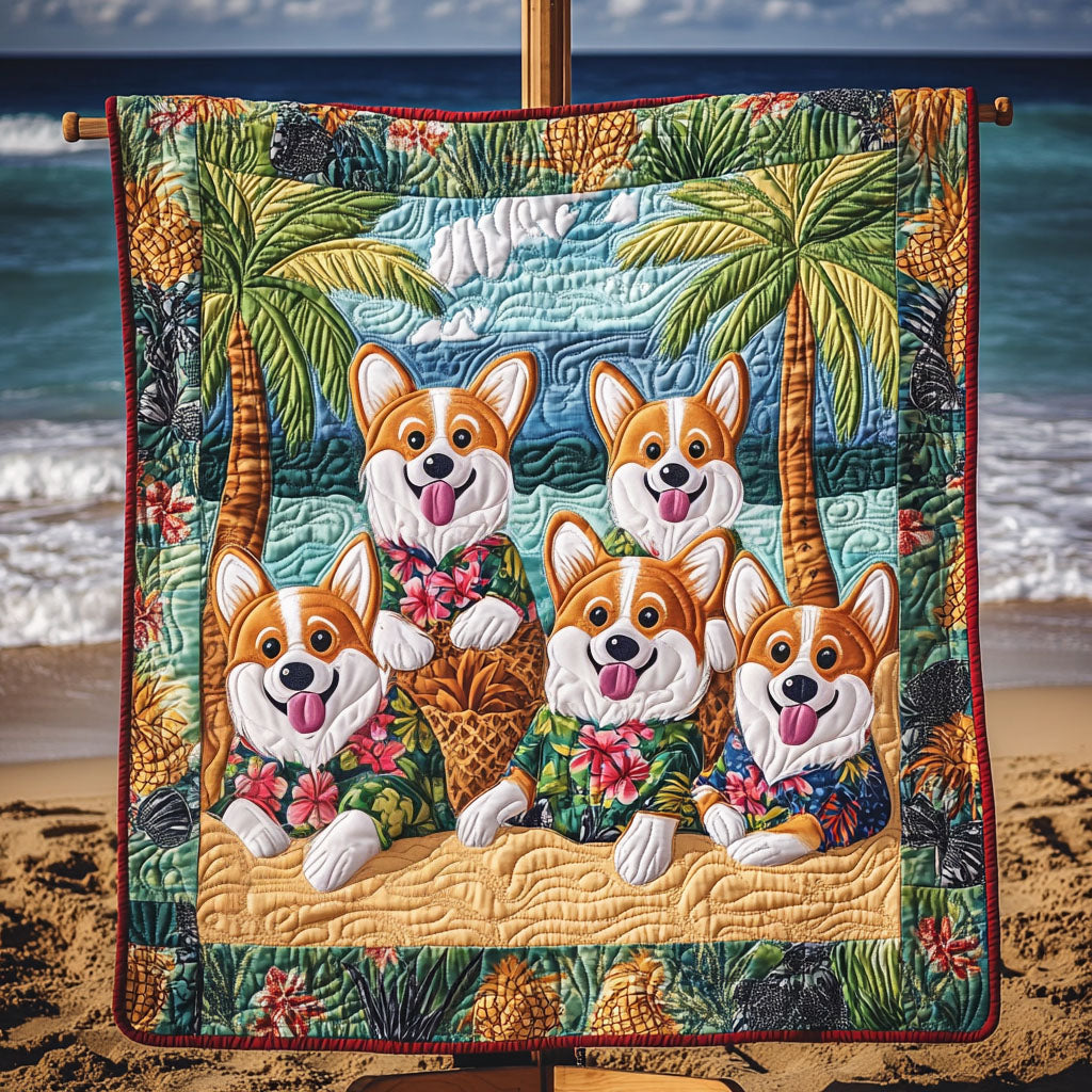 Beachside Corgi Joy Quilted Blanket Cute Fourth Of July Gift For Home Lover - Tradiviet