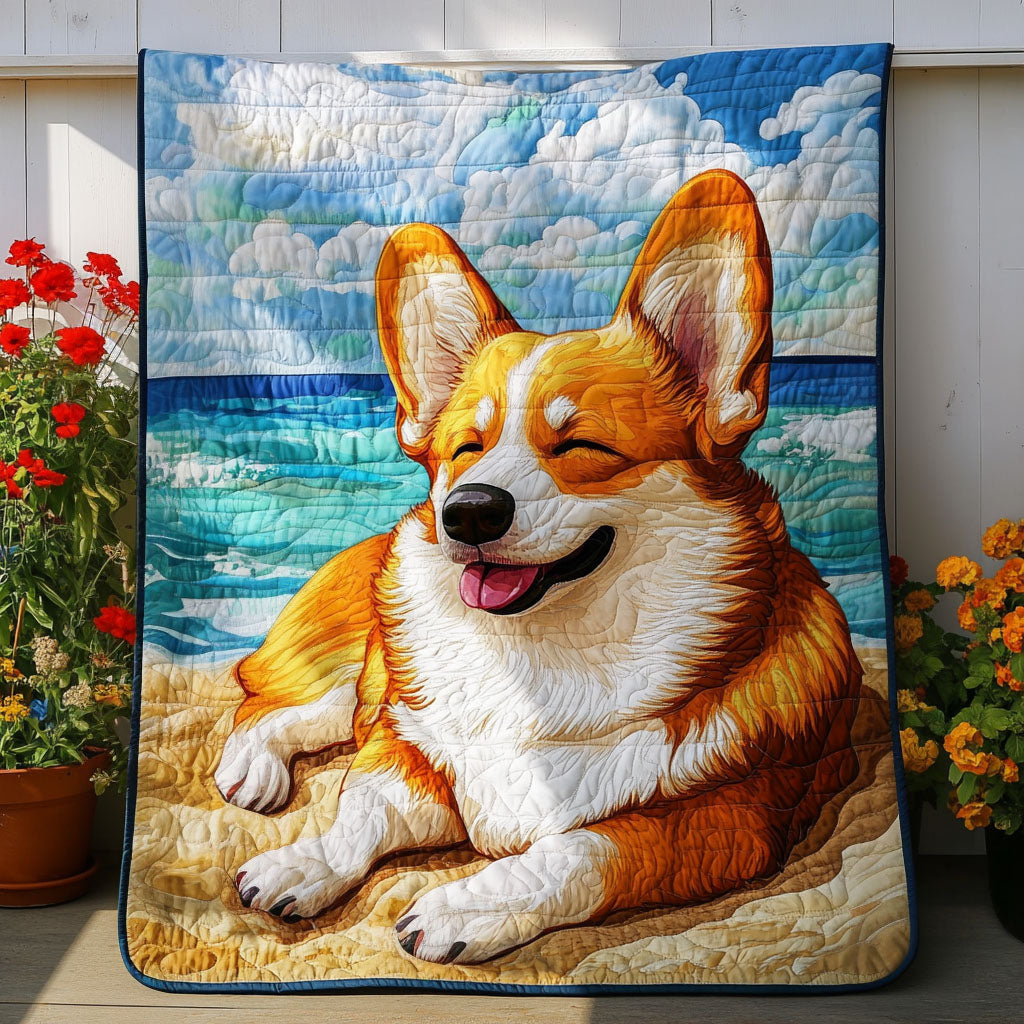 Beachside Corgi Quilted Blanket Fourth Of July Gift For Decor Lover - Tradiviet