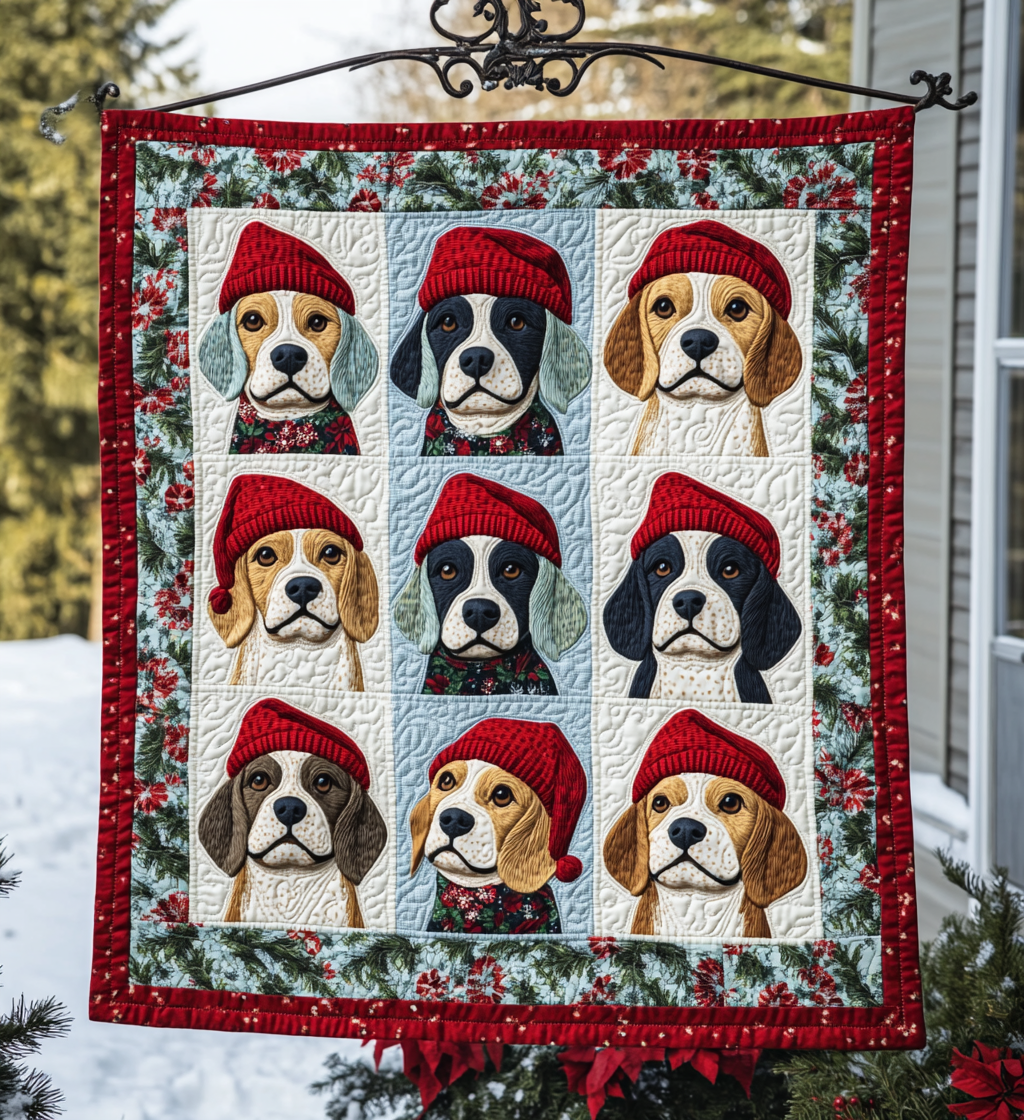 Beagle Christmas Cuddles Quilted Blanket America Patriotic Gift For Table Decor - Tradiviet
