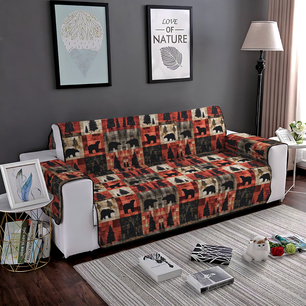 Bear Brook Quilted Sofa Cover Beautiful Home Room Decor Bear Gifts For Her - Tradiviet