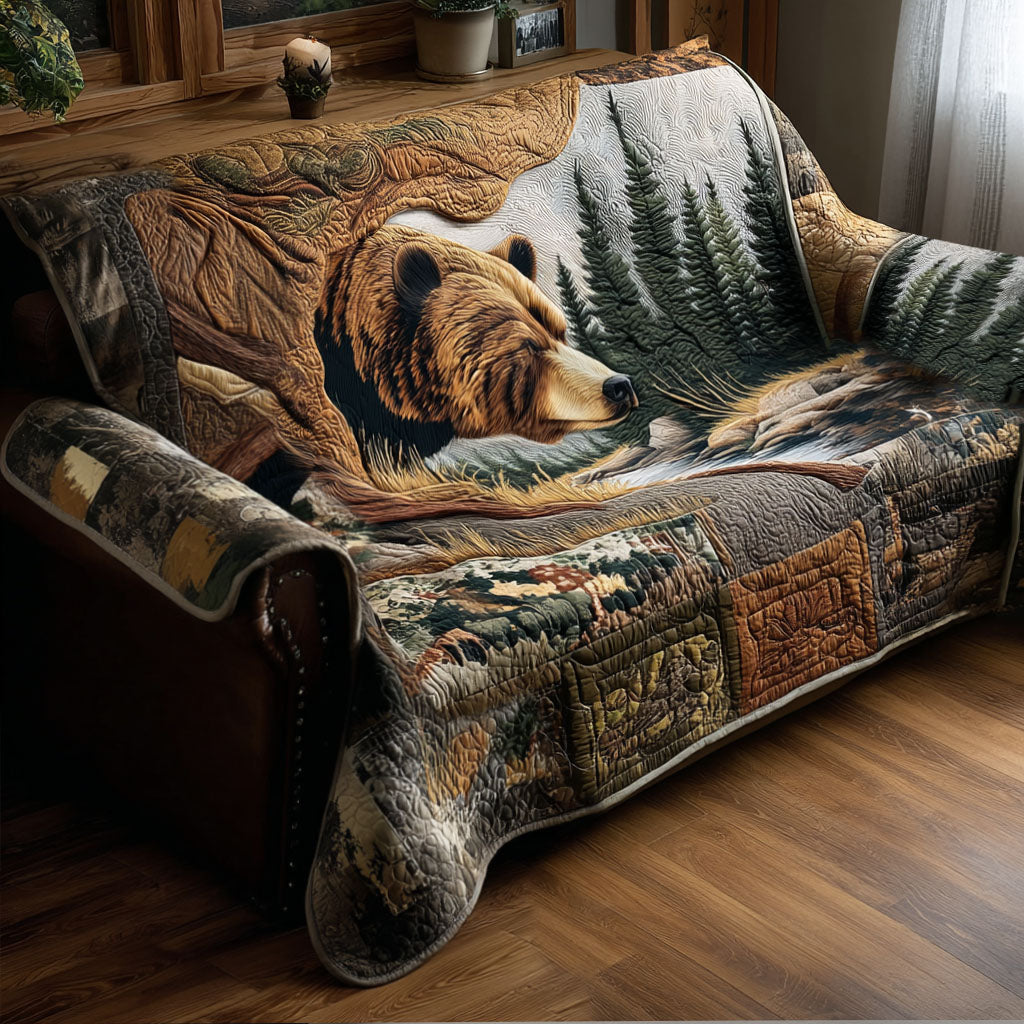 Bear Creek Comfort Quilted Sofa Cover Creative Home Room Decor Cute Bear Lover Gifts - Tradiviet