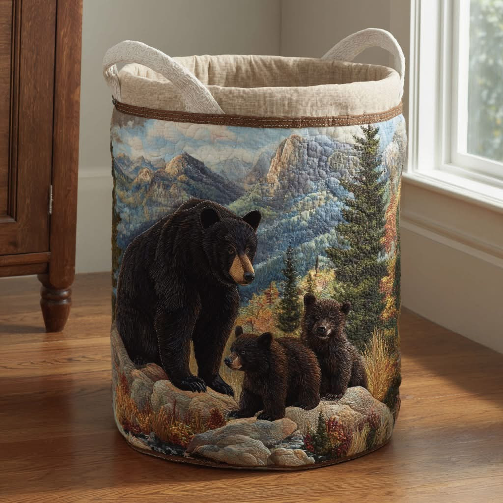 Bear Creek Quilted Laundry Basket Rustic Laundry Basket Gift For Wildlife Lovers - Tradiviet