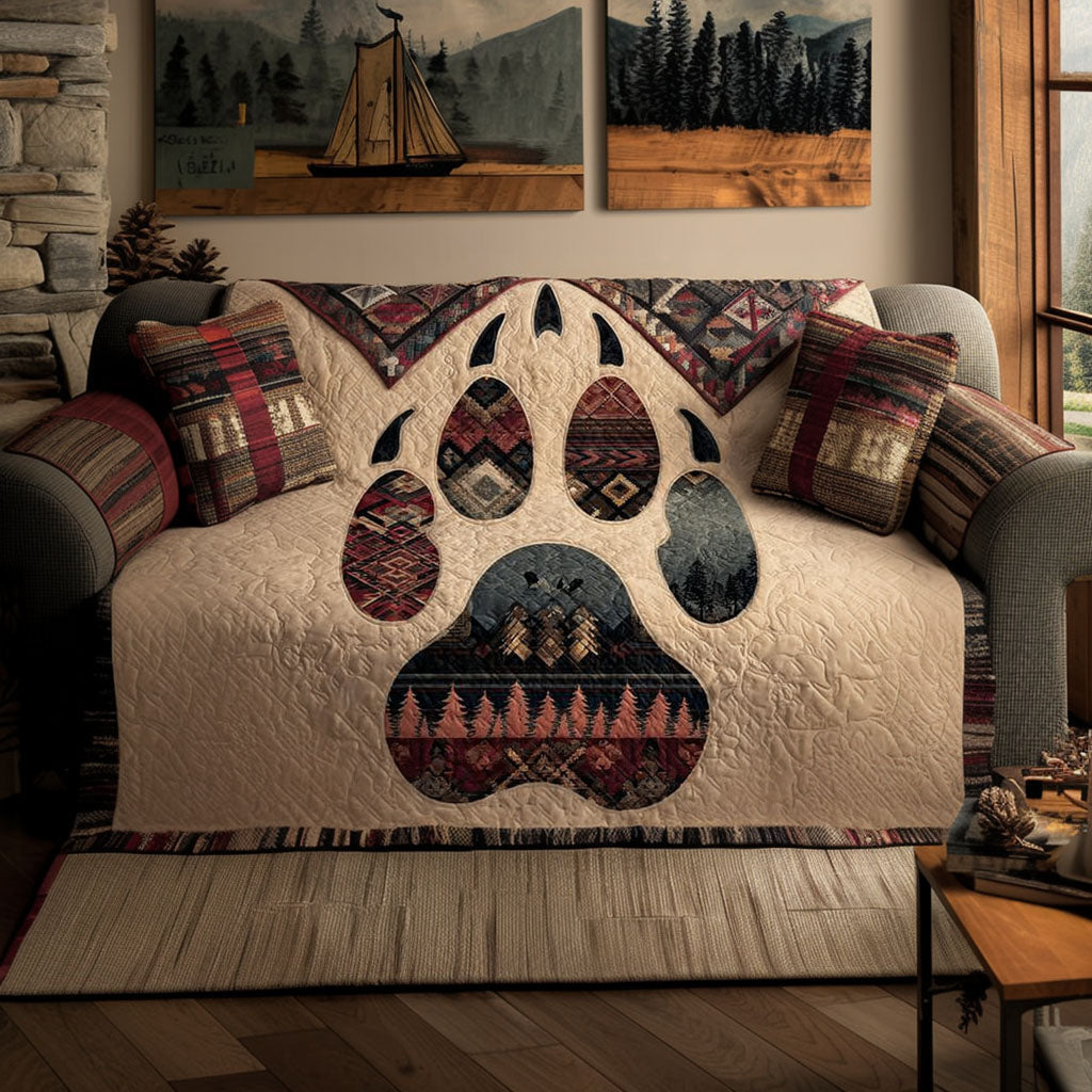 Bear Creek Rustic Patch Quilted Sofa Cover Classic Room Decor Bear Gifts For Men - Tradiviet