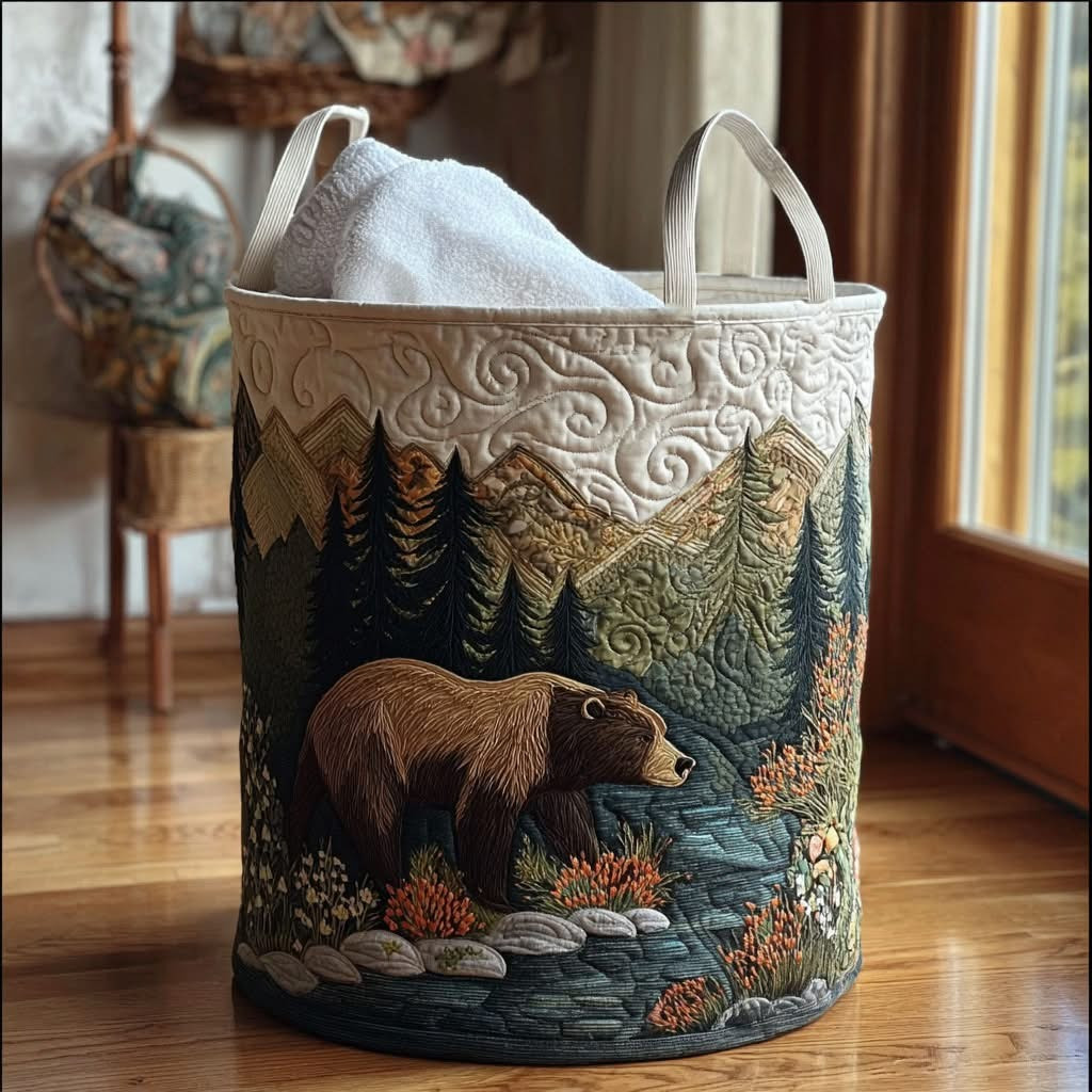 Bear Deep Forest Wanderer Quilted Laundry Basket Best Laundry Hamper Gift For Wildlife Lovers - Tradiviet