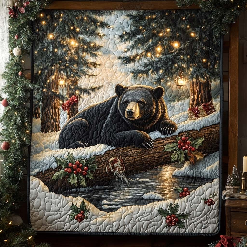 Bear Forest Embrace Christmas Quilt Blanket Holiday Xmas Throw Blanket Decorations - Tradiviet