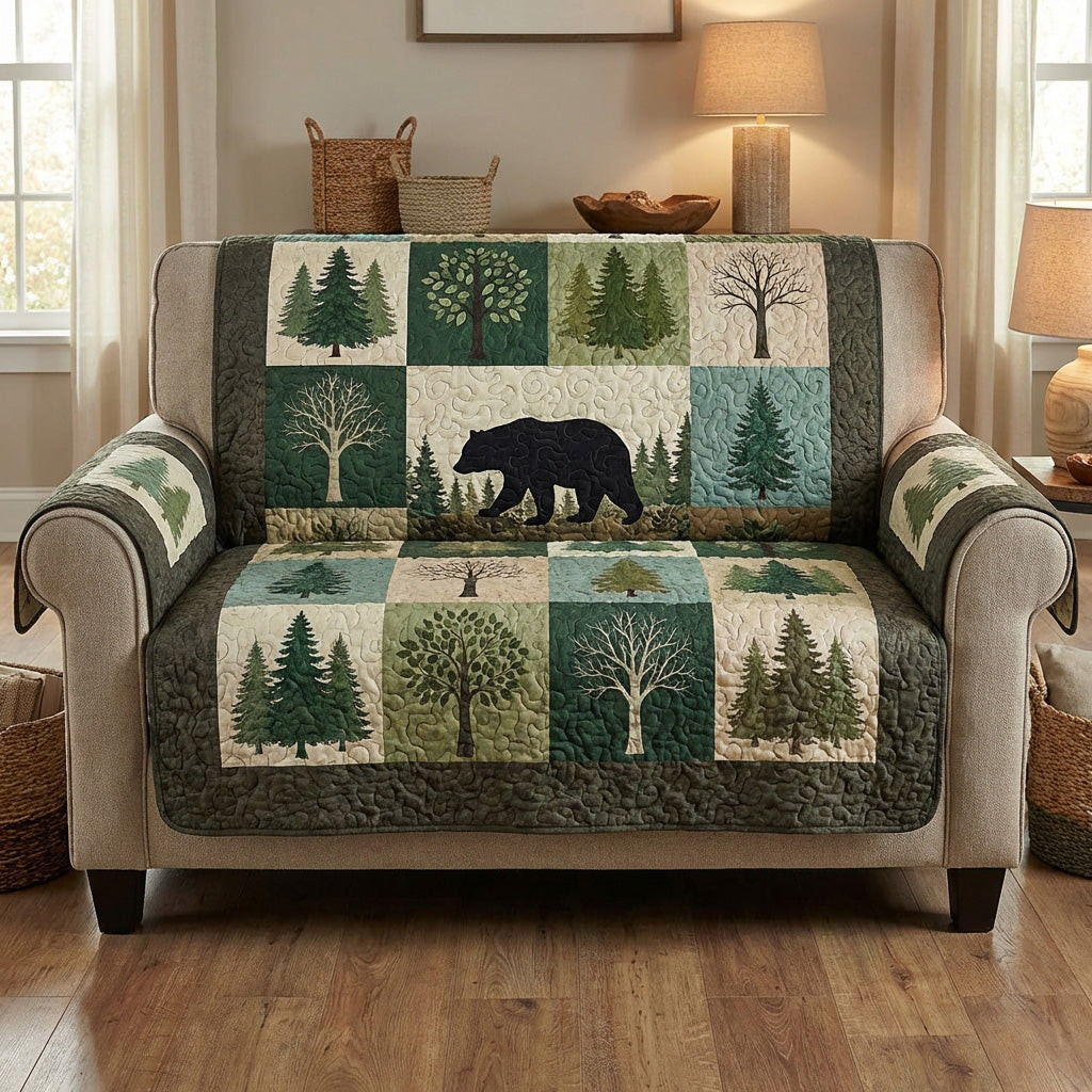 Bear Forest Quilted Sofa Cover Living Room Sofa Covers Bear Themed Gifts - Tradiviet