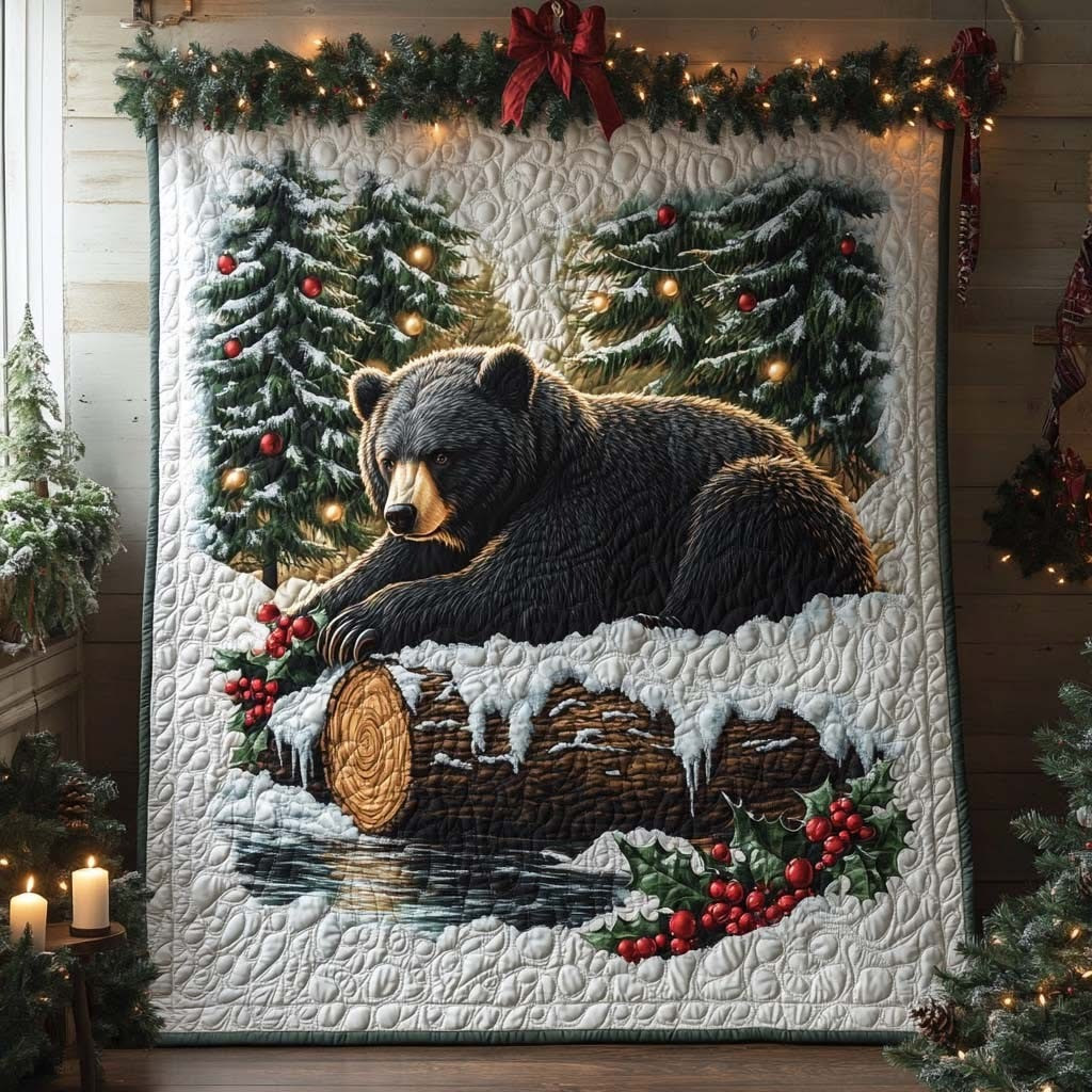 Bear Guardian Of The Woods Christmas Quilt Blanket Holiday Xmas Throw Blanket Decorations - Tradiviet