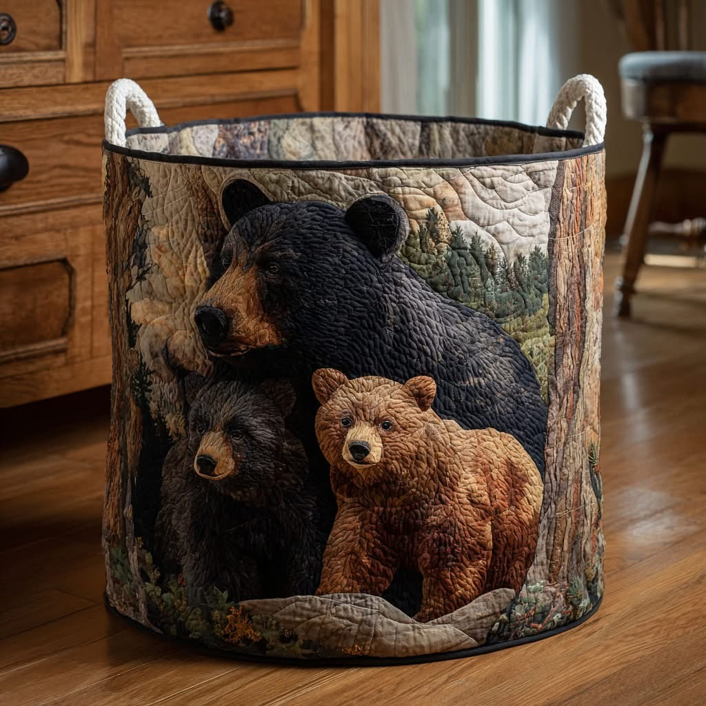 Bear Haven Quilted Laundry Basket Rustic Storage Basket Presents For Wildlife Lovers - Tradiviet