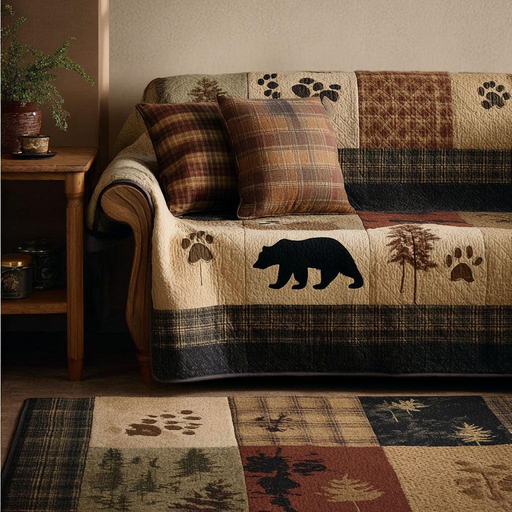 Bear Lodge Quilted Sofa Cover Trendy Home Room Decor Polar Bear Lover Gifts - Tradiviet
