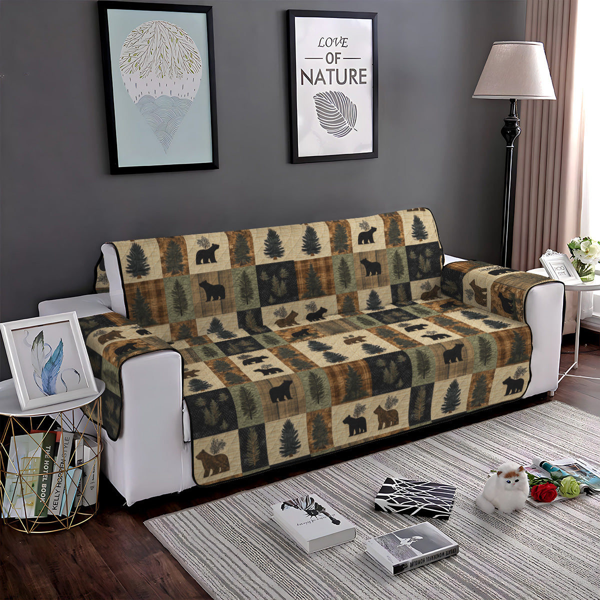 Bear Paw Quilted Sofa Cover Stylish Home Room Decor Bear Gifts Ideas - Tradiviet