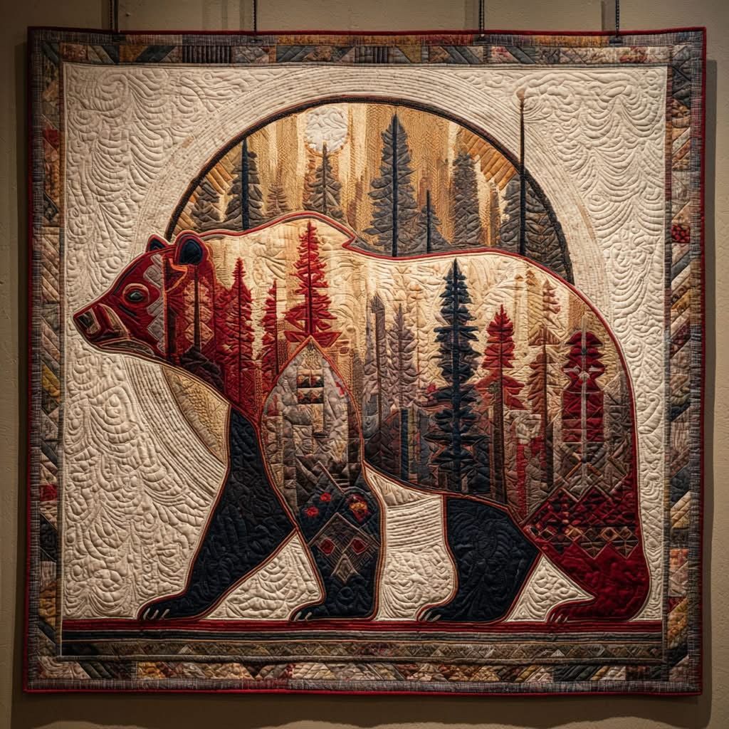 Bear Power Quilted Blanket Native Pattern Bear Themed Merchandise Gifts For Family - Tradiviet