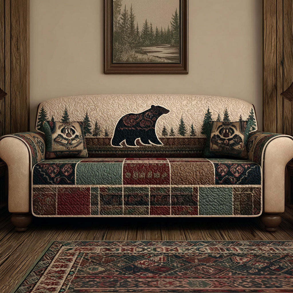Bear Ridge Cabin Quilted Sofa Cover Elegant Room Decor Bear Gifts For Him - Tradiviet