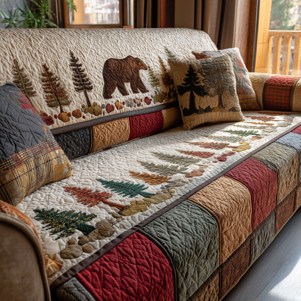 Bear Ridge Retreat Quilted Sofa Cover Interior Room Decor Polar Bear Lover Gifts - Tradiviet