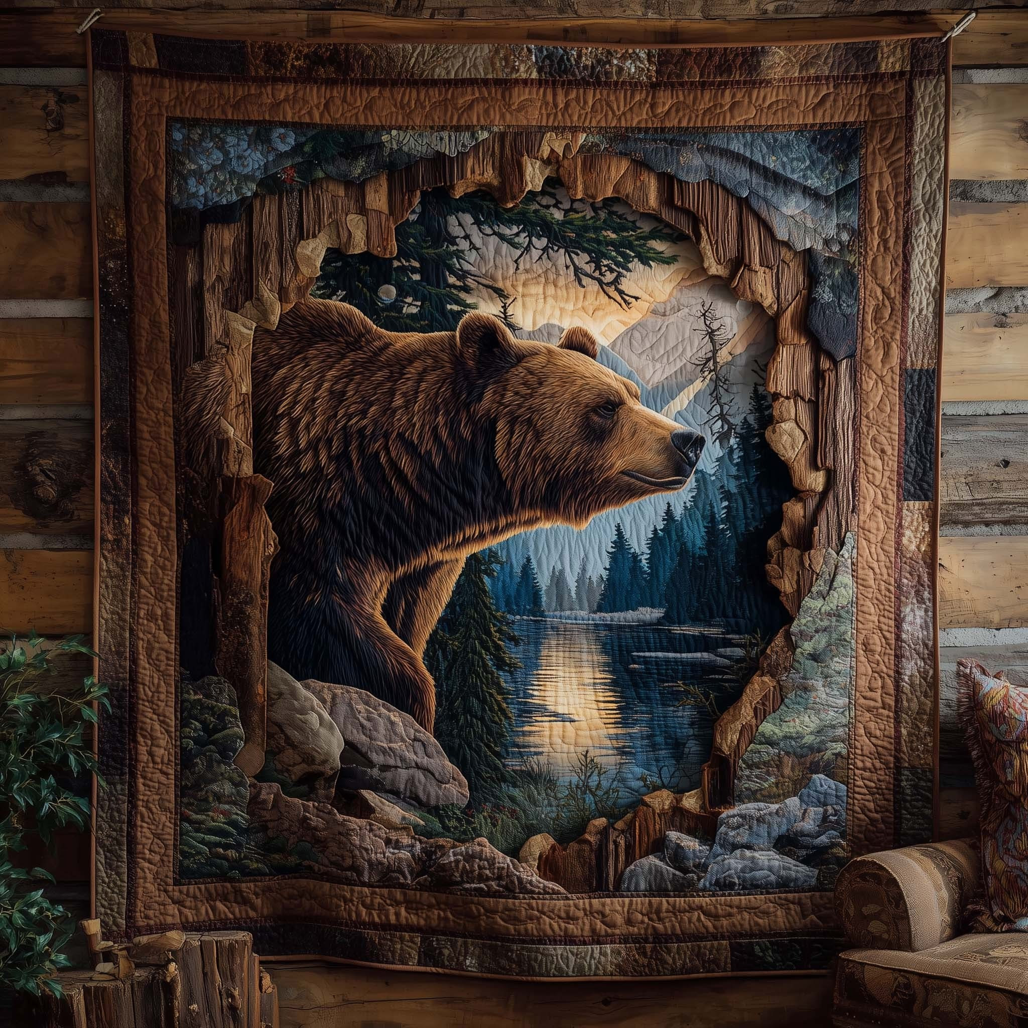 Bear Timber Trail Quilted Blanket Themed Unique Bear Gifts Items Christmas Ideas - Tradiviet