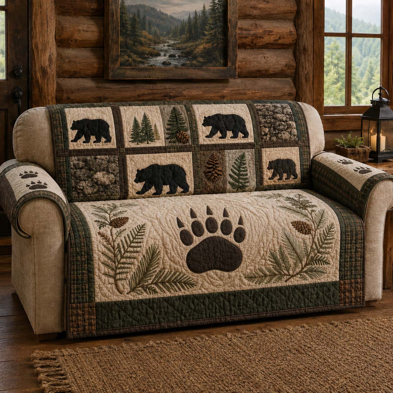 Bear Tracks Quilted Sofa Cover Elegant Room Decor Great Bear Lover Gifts - Tradiviet